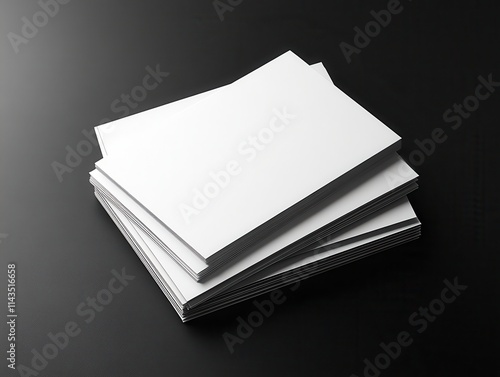 A Stack of Blank Sheets of Paper on a Dark Surface Creating a Minimalist and Clean Aesthetic for Various Creative and Professional Applications photo