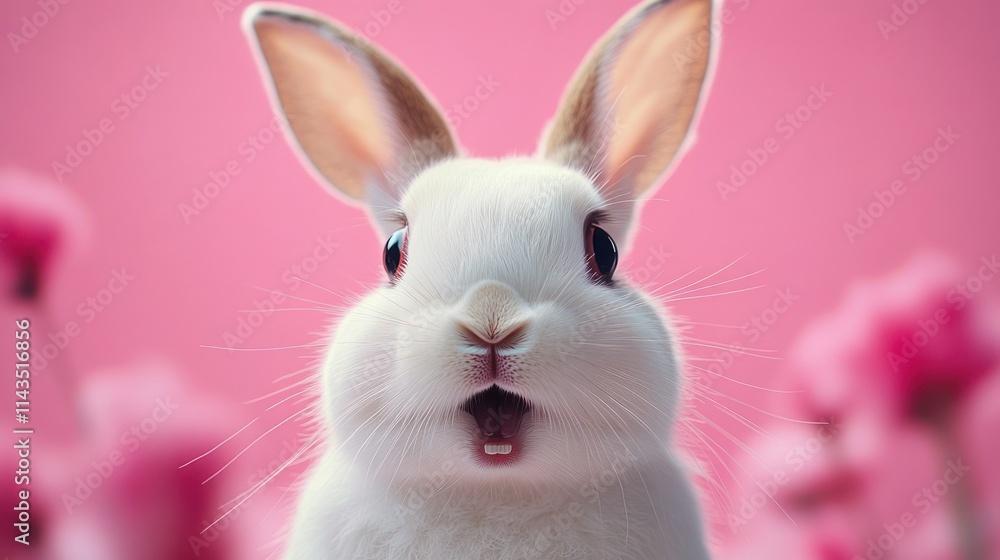Surprised White Rabbit Portrait on Pink Background Adorable Cute Expression Surprised White Rabbit Portrait on Pink Background Adorable Cute Expression