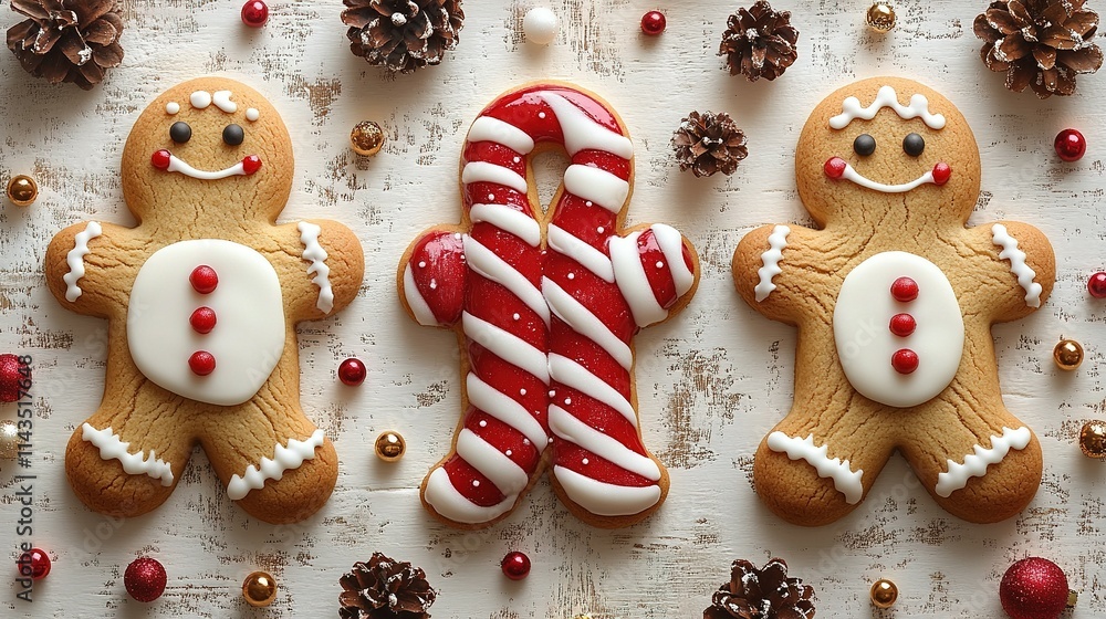 Festive Gingerbread Men Cookies And Candy Cane Festive Gingerbread Men Cookies And Candy Cane