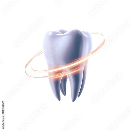 New modern 3d illustration of tooth with swirling light effects isolated on transparent Background
