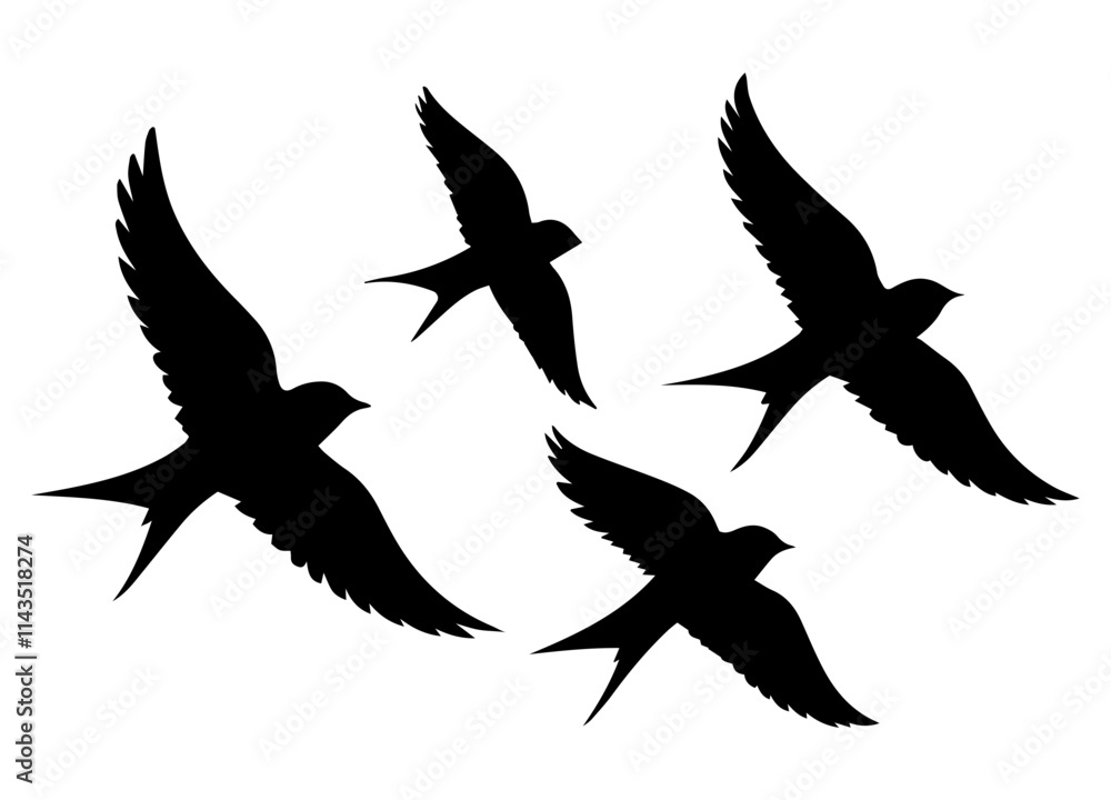 a set of bird silhouettes in flight, featuring three to five birds in various positions and wing spreads3.eps a set of bird silhouettes in flight, featuring three to five birds in various positions and wing spreads3.eps