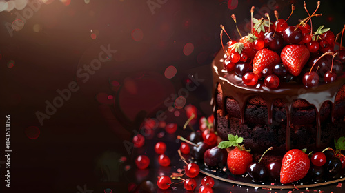 Homemade Chocolate Cake with Berries and Fresh Strawberries

 photo