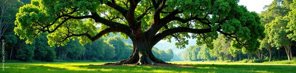Banyan tree with its sprawling branches forming a canopy over a small clearing, forest, trees, clearing Banyan tree with its sprawling branches forming a canopy over a small clearing, forest, trees, clearing