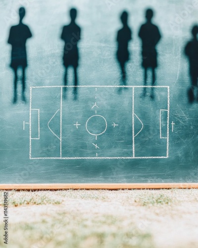 Abstract Strategic Planning on Chalkboard with Soccer Field and Shadows photo