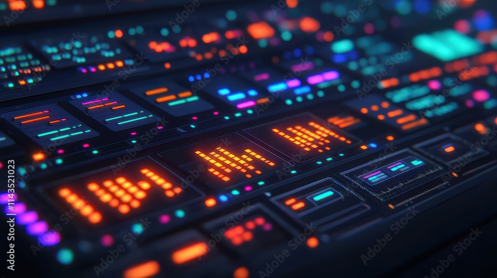 Futuristic Digital Interface with Colorful Neon Elements and Patterns Futuristic Digital Interface with Colorful Neon Elements and Patterns