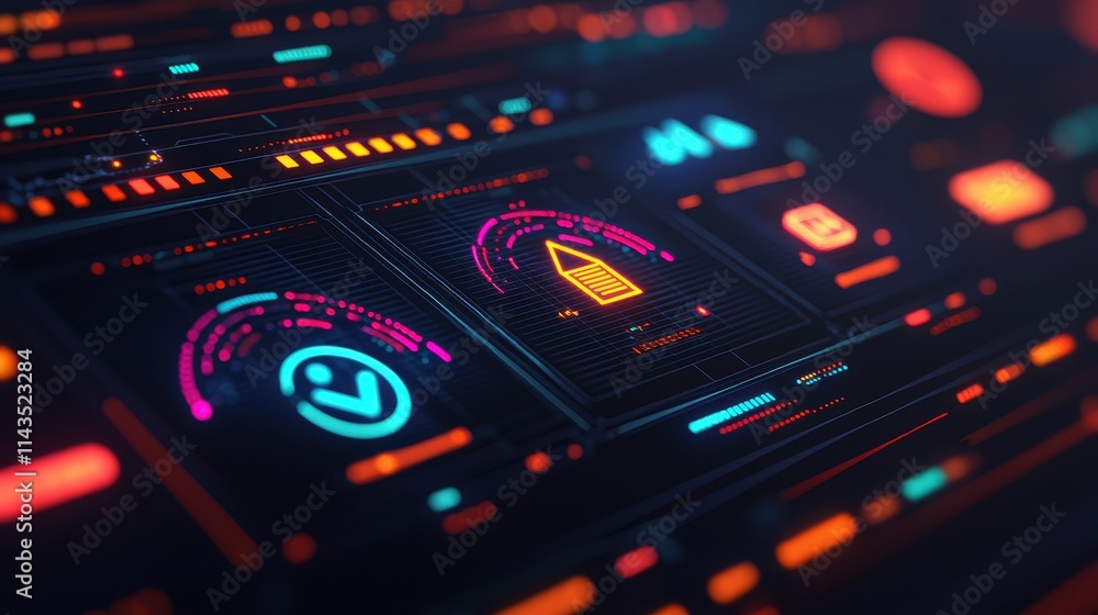 Futuristic Digital Interface with Colorful Elements and Symbols Futuristic Digital Interface with Colorful Elements and Symbols