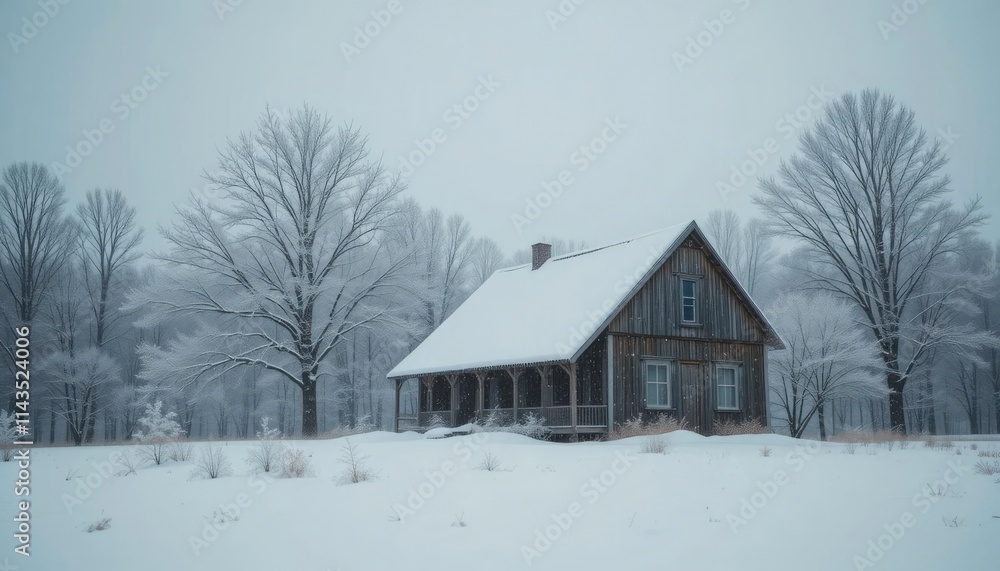 A rural house in winter, surrounded by trees covered in fresh snow. A rural house in winter, surrounded by trees covered in fresh snow.