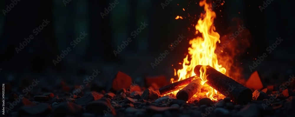 Obraz premium Black background with softly glowing bonfire warm tones, soft light, peaceful ambiance, glow