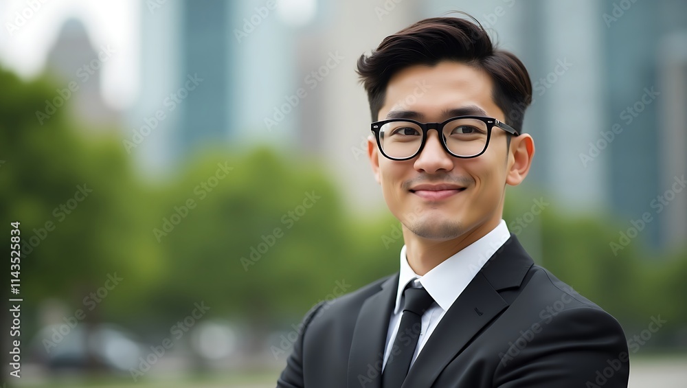 Portrait of a young man in a suit and glasses outdoors. Portrait of a young man in a suit and glasses outdoors.