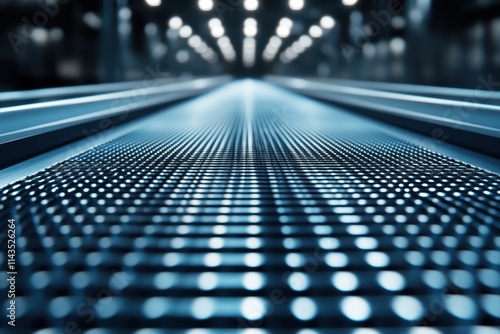 Close-up of a moving walkway's textured surface. Ideal for themes of travel, transport, and modern technology. photo