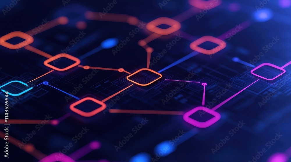 Abstract network graphic with glowing lines and nodes on dark background Abstract network graphic with glowing lines and nodes on dark background