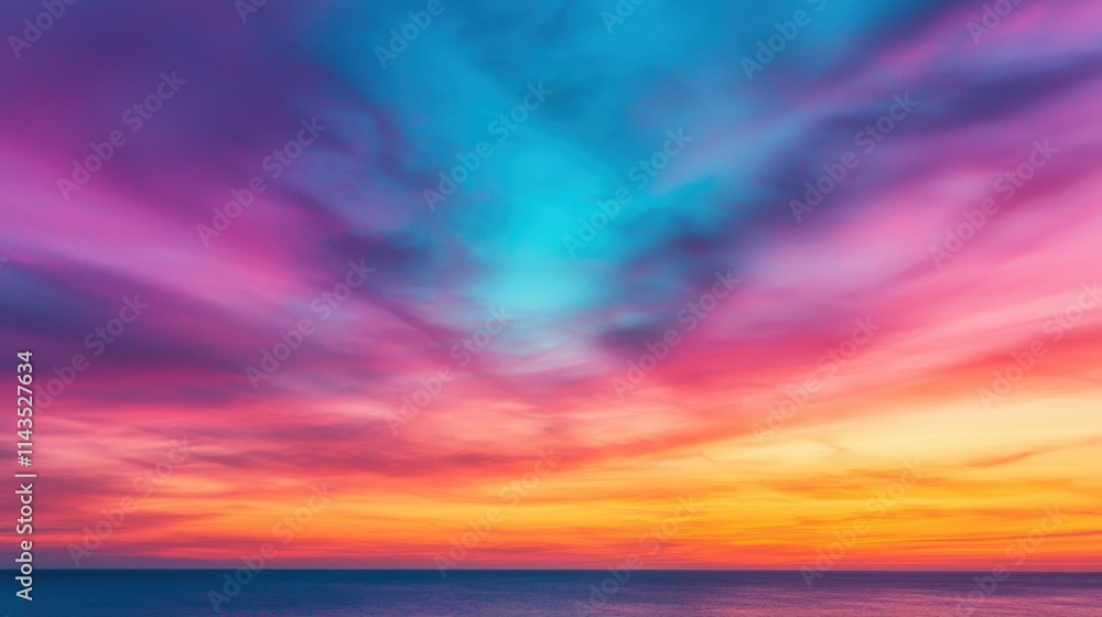 Vibrant Sunset Over Calm Ocean with Colorful Sky and Clouds Vibrant Sunset Over Calm Ocean with Colorful Sky and Clouds