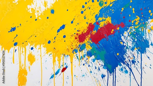 Fototapeta Naklejka Na Ścianę i Meble -  Dynamic paint splatters vividly on white canvas Abstract Painting. AI Generated