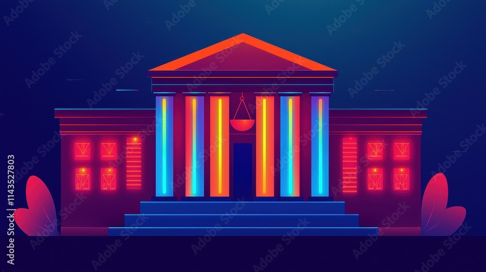 Fototapeta premium Colorful Abstract Illustration of a Court Building with Neon Lights