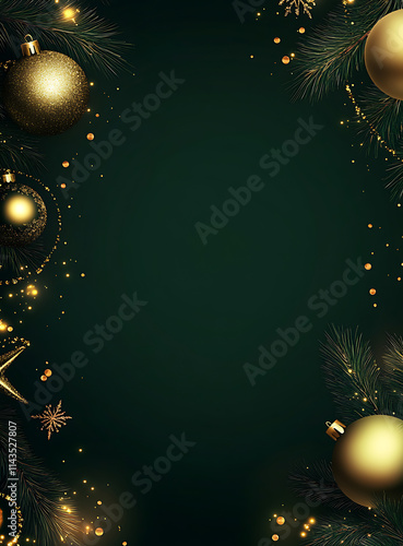 Elegant Dark Green Christmas Background with Golden Ornaments and Festive Sparkle