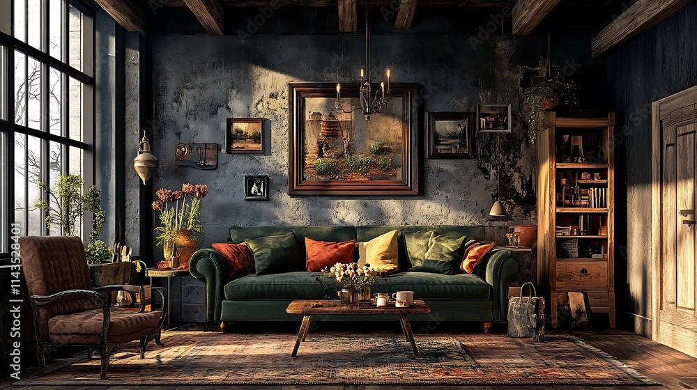 Sun-Drenched Bohemian Living Room: A 3D Rendered Interior Design. AI Generated Sun-Drenched Bohemian Living Room: A 3D Rendered Interior Design. AI Generated
