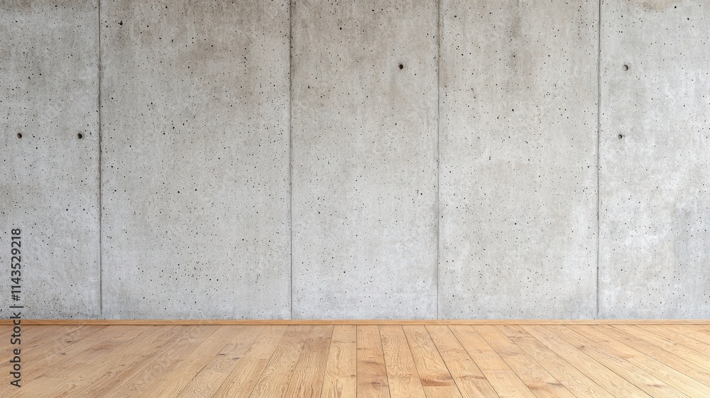 The concept of minimal concrete finishes. Empty room with a textured concrete wall and wooden floor. The concept of minimal concrete finishes. Empty room with a textured concrete wall and wooden floor.