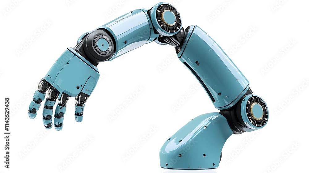 Sleek teal robotic arm bends in 3d render on plain background.. AI Generated Sleek teal robotic arm bends in 3d render on plain background.. AI Generated