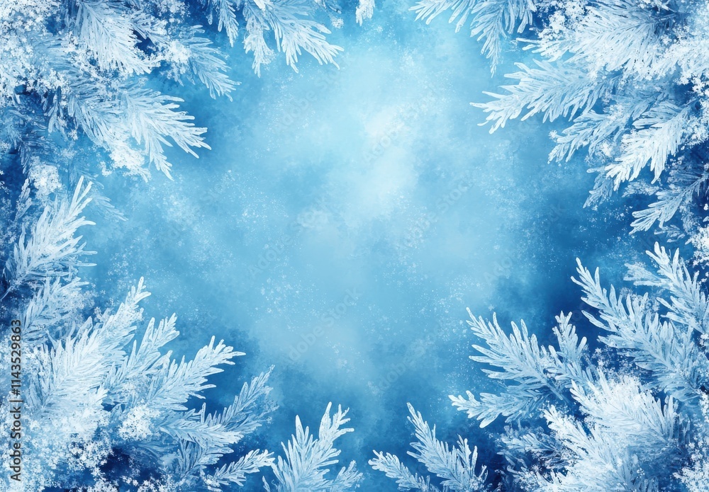 Frosty Blue Background with Delicate Ice Crystals Framing the Edges, Perfect for Winter-Themed Designs and Seasonal Greetings Frosty Blue Background with Delicate Ice Crystals Framing the Edges, Perfect for Winter-Themed Designs and Seasonal Greetings