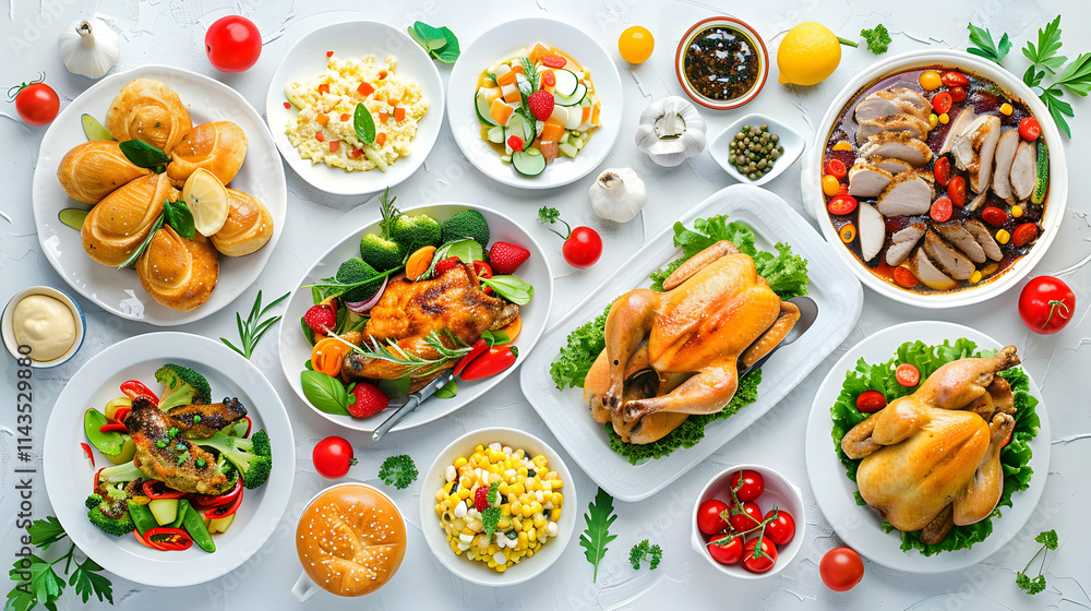 Gourmet Food Dishes Collage with Fresh Ingredients on Table
Gourmet Food Dishes Collage with Fresh Ingredients on Table
