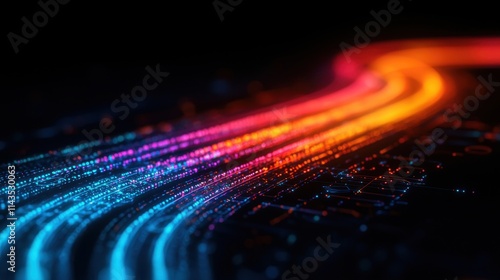 Colorful Light Trails on Dark Background with Abstract Technology Theme photo