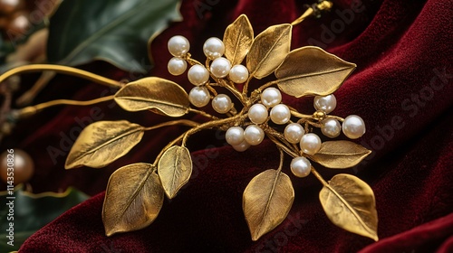 Vintage christmas decoration antique gold mistletoe ornament festive home holiday cheer elegant atmosphere decorative detail