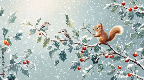 Whimsical christmas ornament featuring cute animals winter wonderland digital art nature close-up festive vibes