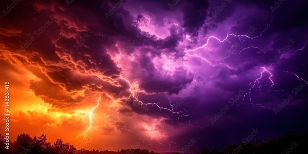 Fototapeta premium A mesmerizing lightning flash illuminates the night sky during a thunderstorm.