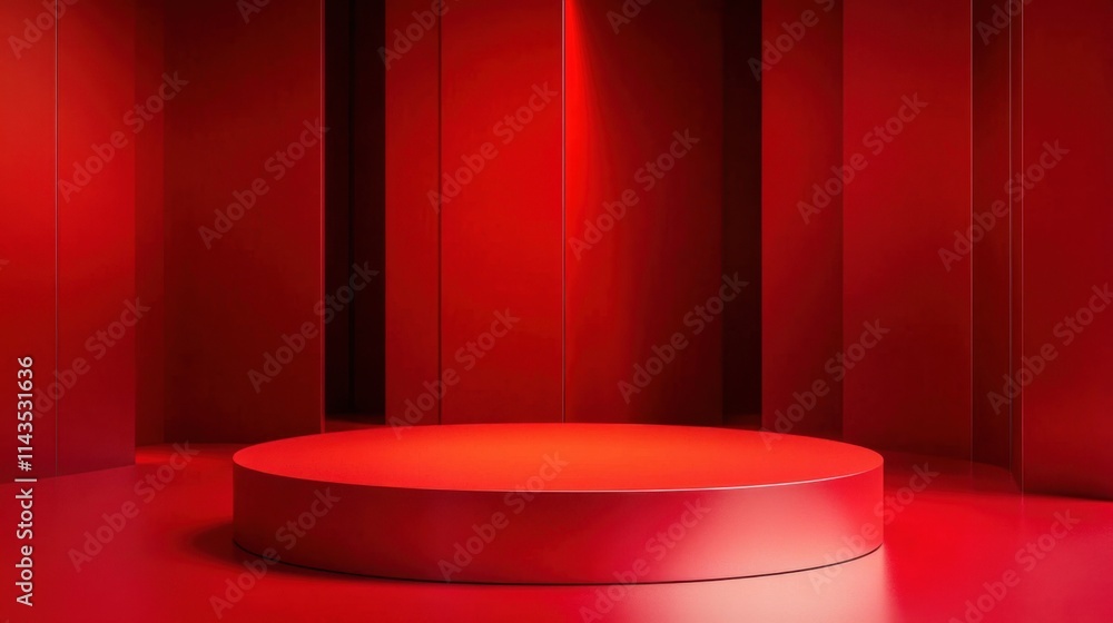 The vibrant red platform is ideal for showcasing products or messages. The vibrant red platform is ideal for showcasing products or messages.
