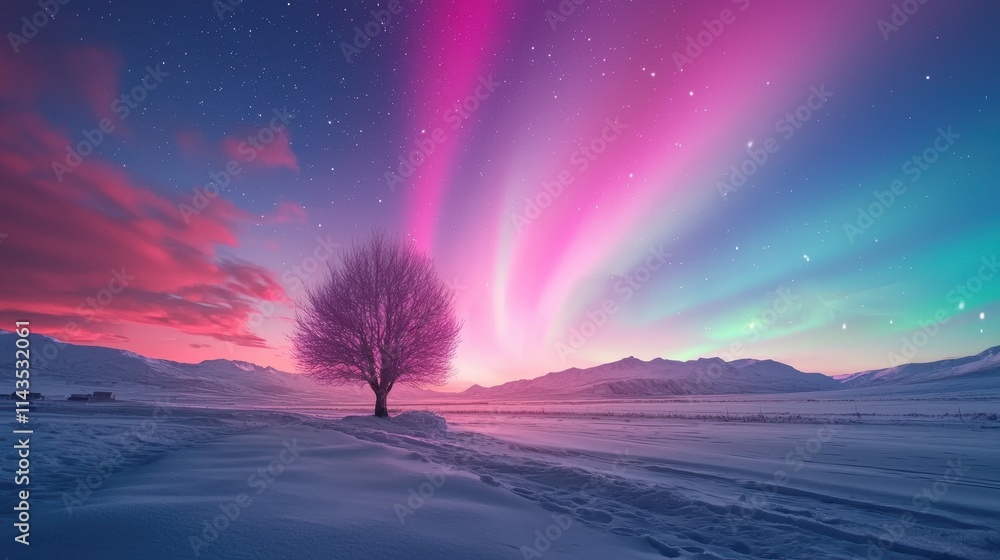 Obraz premium A time lapse capturing the movement and changing colors of the aurora borealis over several hours, showcasing the dynamic nature of this celestial wonder.