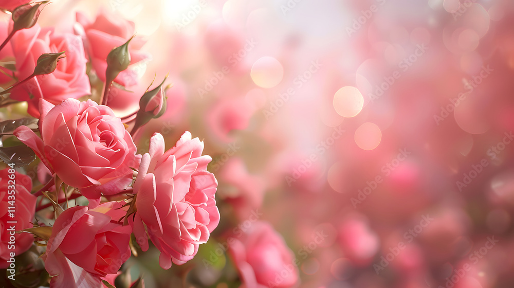 Fototapeta premium Close-up Photograph of Pink Roses and Bokeh