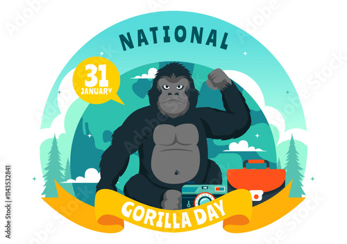 National Gorilla Suit Day Vector Illustration on 31 January featuring a Gorilla’s Head Neatly Dressed in a Suit in a Flat Style Cartoon Background