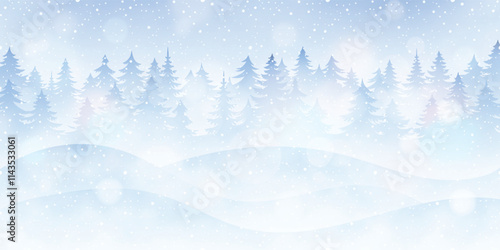 Winter landscape, forest and snowfall, snowdrifts, vector illustration