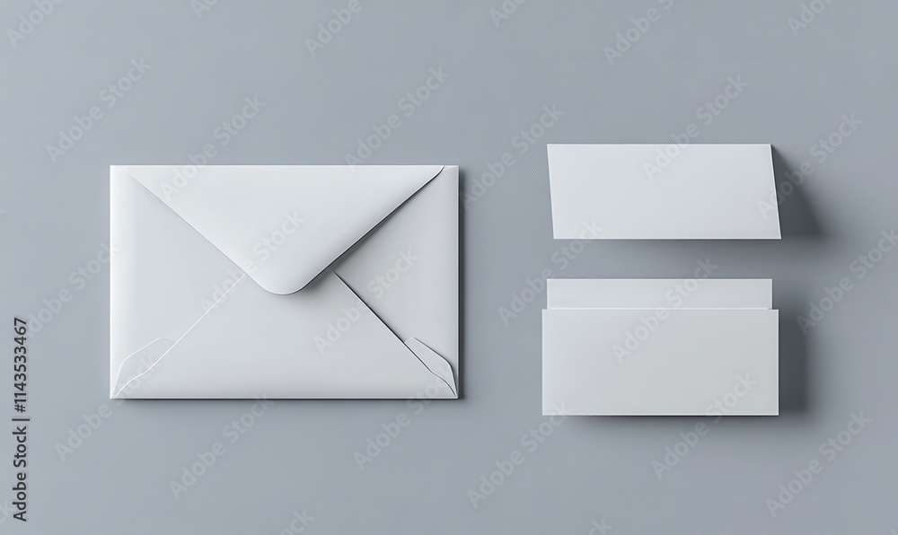 Minimalist Mockup of White Envelope and Blank Business Cards on Soft Gray Background for Elegant Branding and Stationery Presentation Minimalist Mockup of White Envelope and Blank Business Cards on Soft Gray Background for Elegant Branding and Stationery Presentation