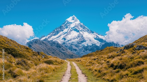 Scenic Mountain Pathway Leading to Majestic Snow-Capped Peak