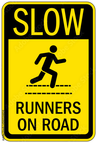 Track and field sign slow, runners on road