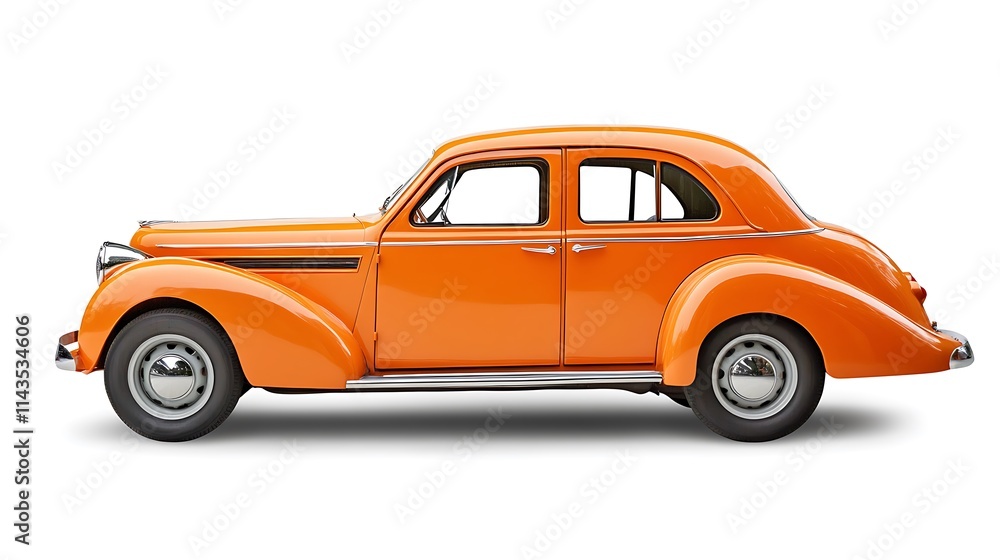 Vivid orange car mockup sits isolated wide shot photo. AI Generated Vivid orange car mockup sits isolated wide shot photo. AI Generated