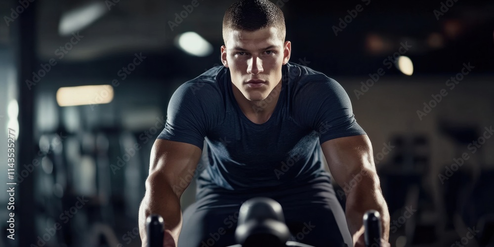 Intense cycling session in a modern gym. Intense cycling session in a modern gym.