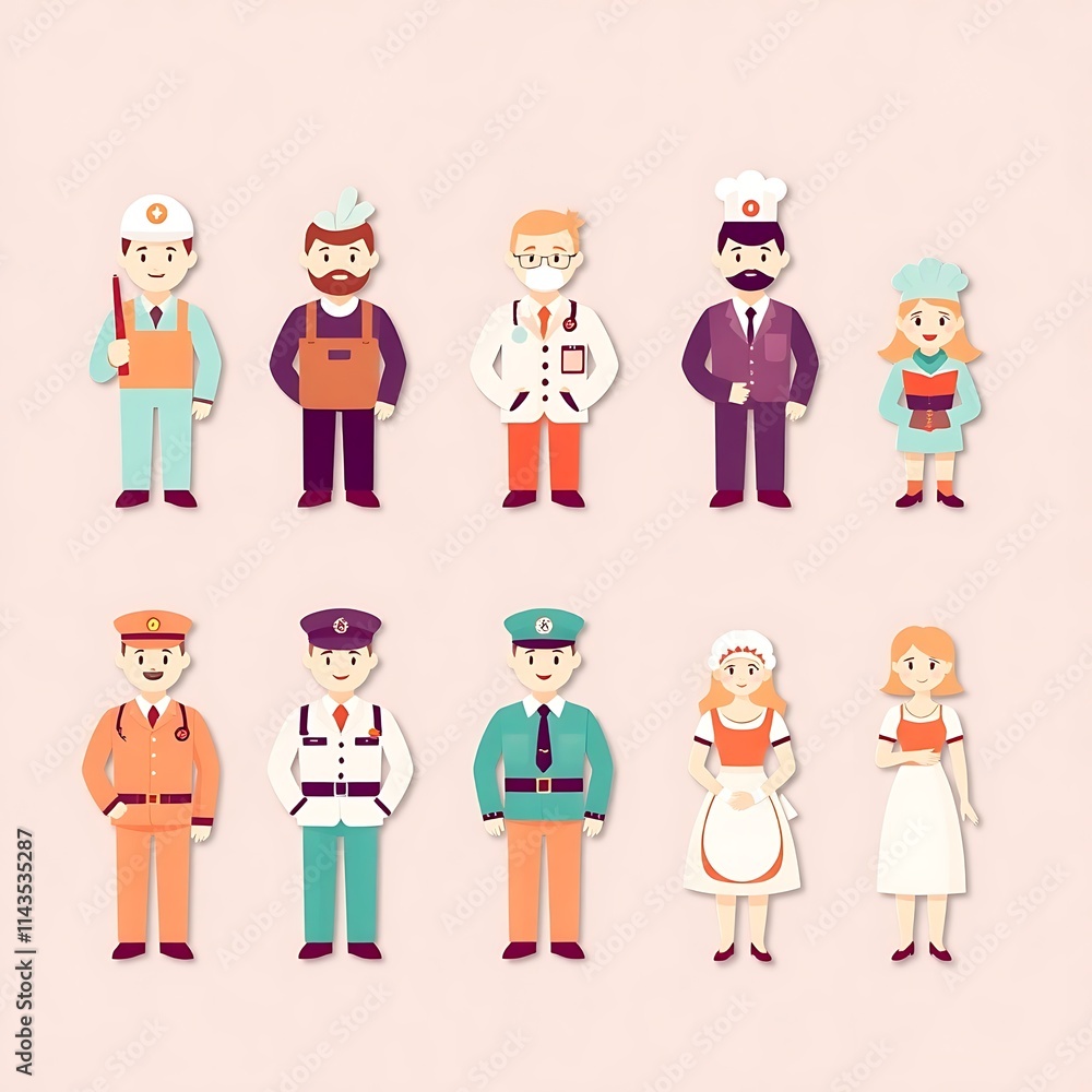 career representation,Job symbols, character art styles, diverse job illustrations, flat design occupations, cartoon job characters, professional character design, career representation,Job symbols, character art styles, diverse job illustrations, flat design occupations, cartoon job characters, professional character design,
