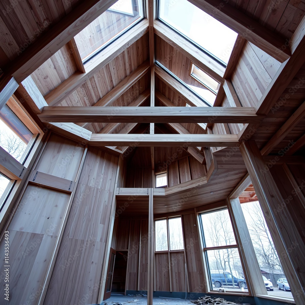 Obraz premium Interior of home under construction wood concrete design wood design concrete architecture wall floor modern