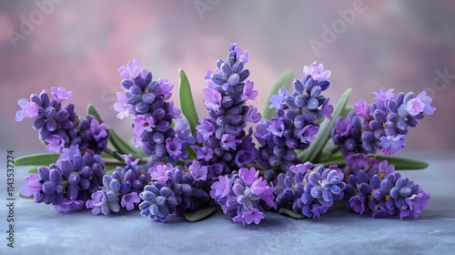 Colorful bouquet of purple lavender flowers, cut-out design 