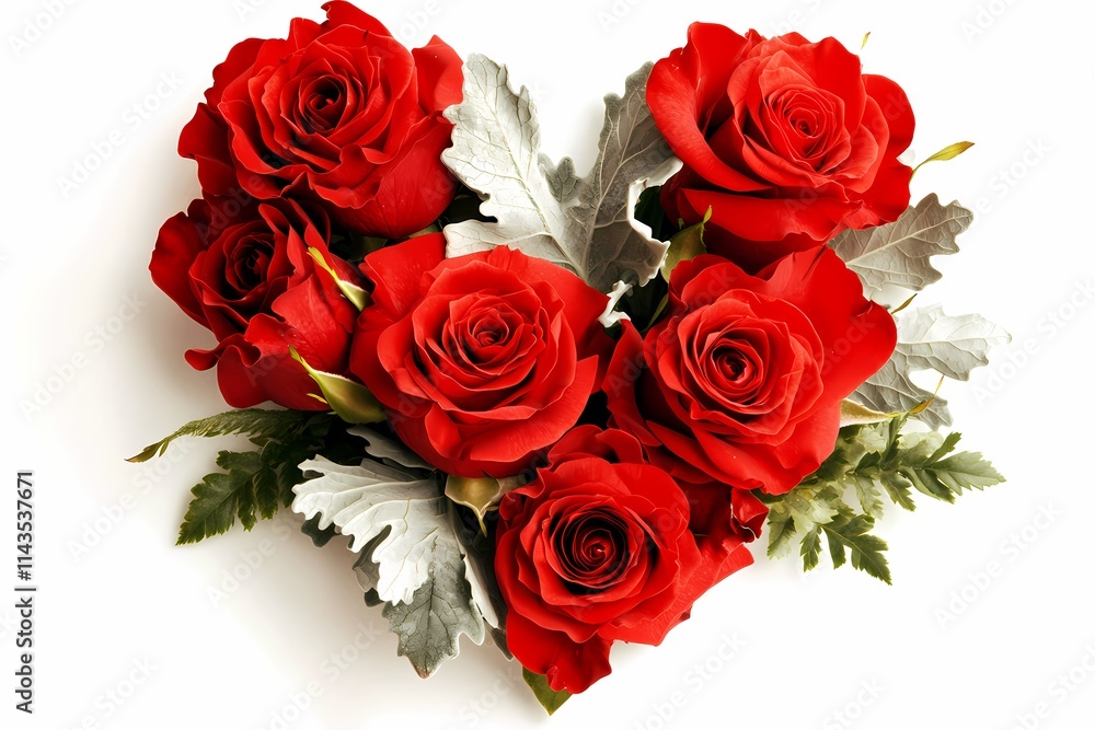 Beautiful Heart Shaped Arrangement of Red Roses with Green Foliage Beautiful Heart Shaped Arrangement of Red Roses with Green Foliage