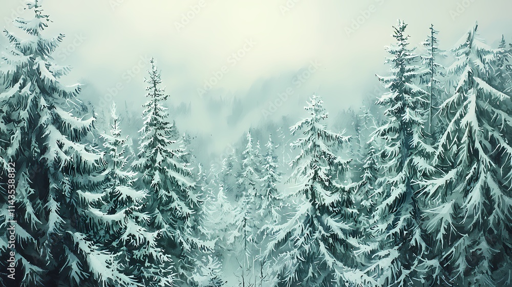 Fototapeta premium Serene Winter Forest Landscape with Snow-Covered Pine Trees