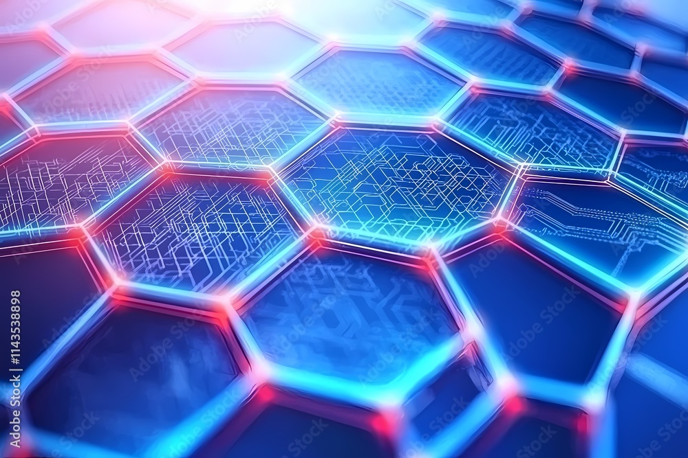Futuristic Abstract Hexagonal Pattern with Neon Lighting Effect Futuristic Abstract Hexagonal Pattern with Neon Lighting Effect