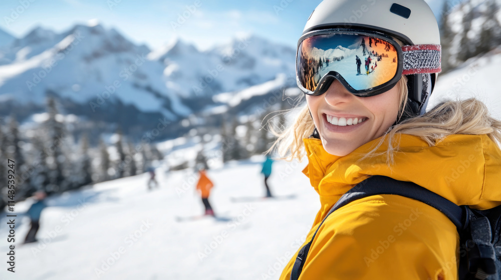 Caucasian woman snowboarding with helmet and goggles at slope snow mountain Caucasian woman snowboarding with helmet and goggles at slope snow mountain