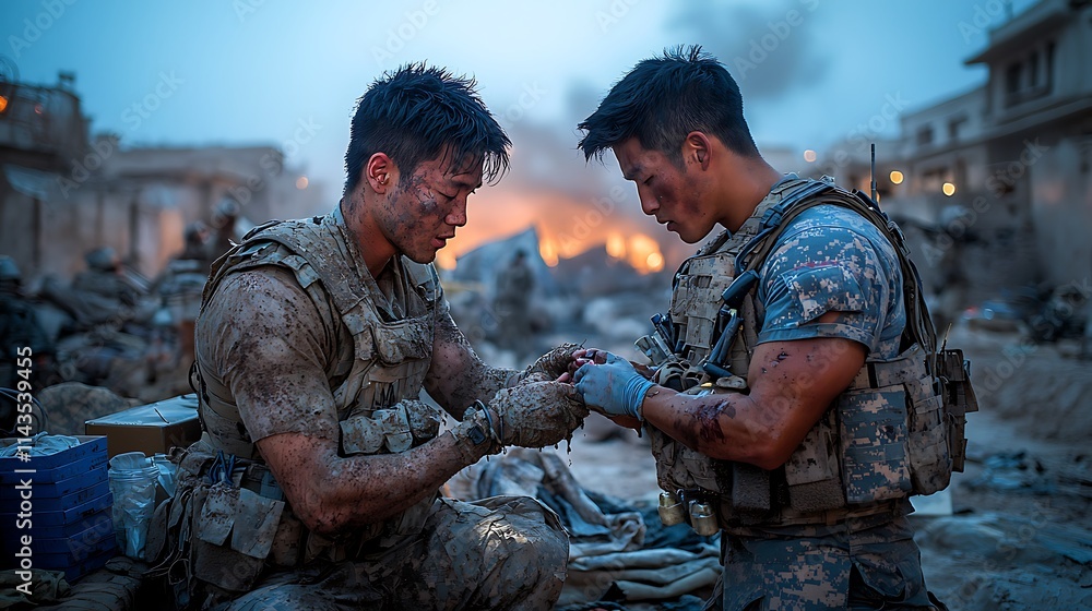 Soldiers Attend To Wounded Comrade In War Zone Soldiers Attend To Wounded Comrade In War Zone