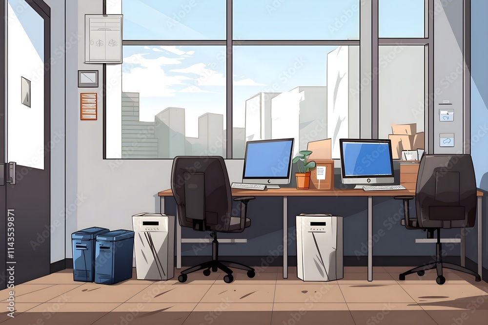 interior of a room silhouette vector art illustration open and lighting white modern office panoramic vision. front view. flat vector art illustration interior of a room silhouette vector art illustration open and lighting white modern office panoramic vision. front view. flat vector art illustration