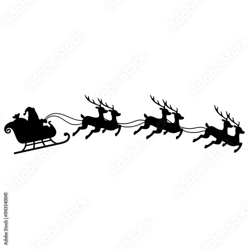 Santa Claus is on a sleigh being pulled by 6 reindeer silhouette illustration