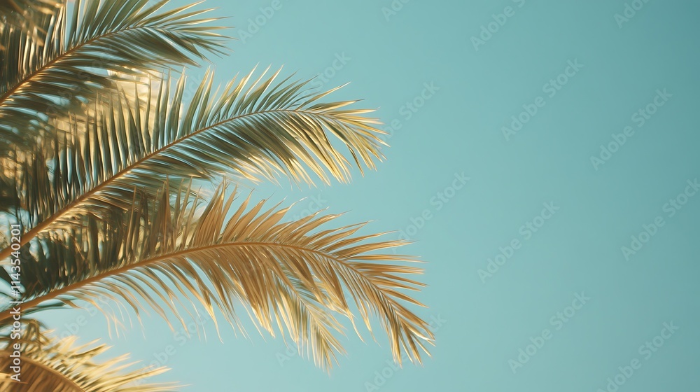 Golden Palm Fronds Against a Summer Sky. AI Generated Golden Palm Fronds Against a Summer Sky. AI Generated