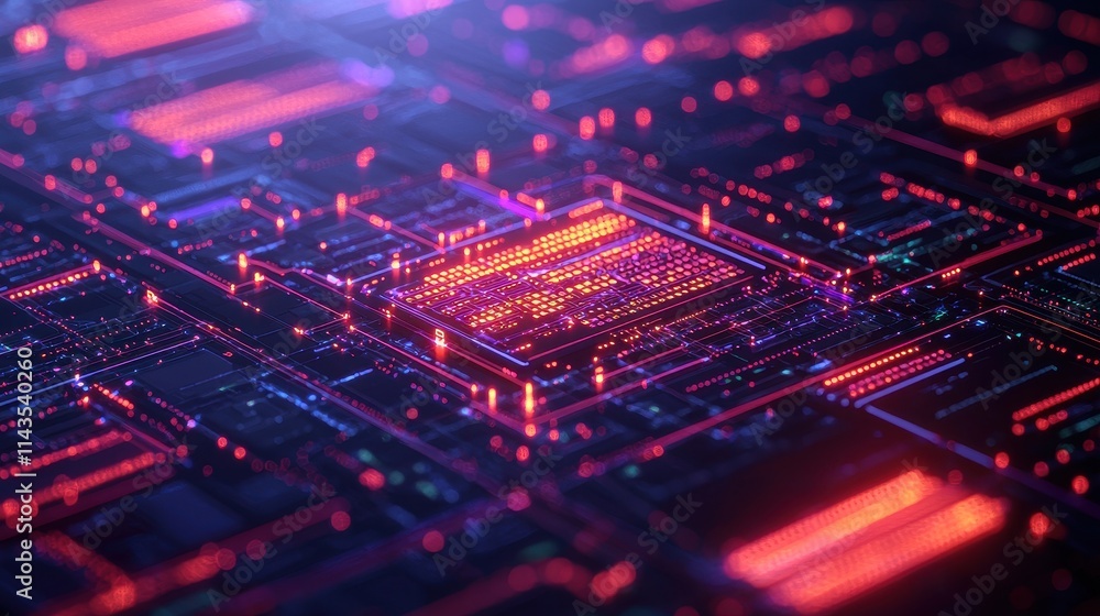 Abstract Digital Circuit Board with Glowing Lights and Colors Abstract Digital Circuit Board with Glowing Lights and Colors